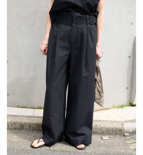 OUTDOOR PRODUCTS Usual Things「≪予約≫コットンサッカーベルテッドタックワイドパンツ」|スラックス|