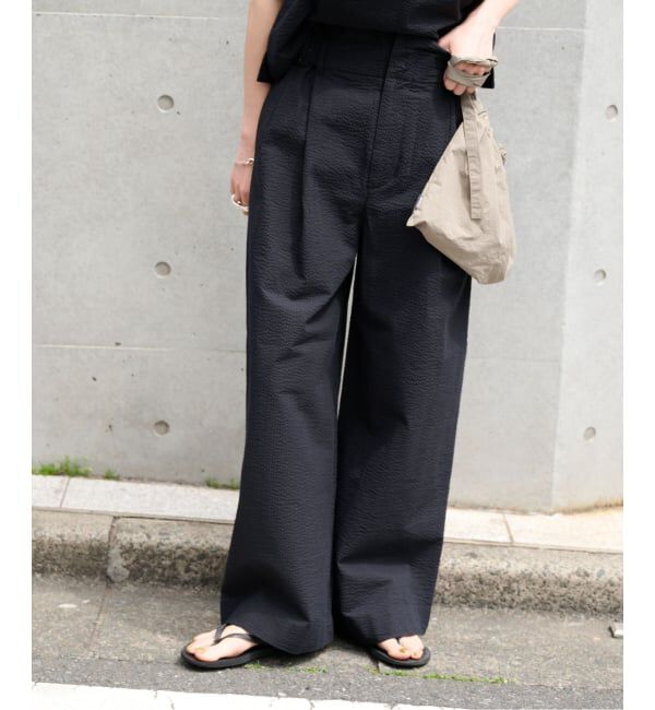 OUTDOOR PRODUCTS Usual Things「≪予約≫コットンサッカーベルテッドタックワイドパンツ」|スラックス|