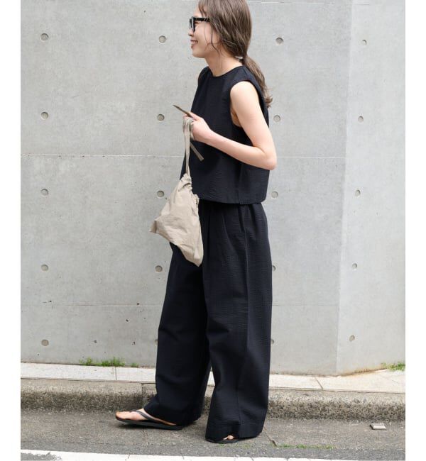 OUTDOOR PRODUCTS Usual Things「≪予約≫コットンサッカーベルテッドタックワイドパンツ」|スラックス|