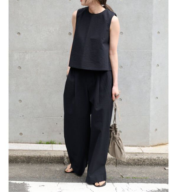 OUTDOOR PRODUCTS Usual Things「≪予約≫コットンサッカーベルテッドタックワイドパンツ」|スラックス|