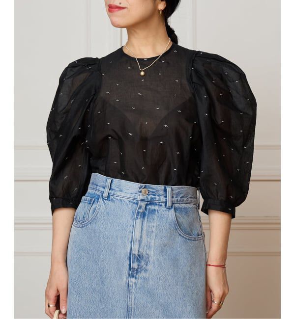 IENA LA BOUCLE「《追加予約》IENA LA BOUCLE コットンオーガンザエンブロイダリーパフィーブラウス」|シャツ・ブラウス|