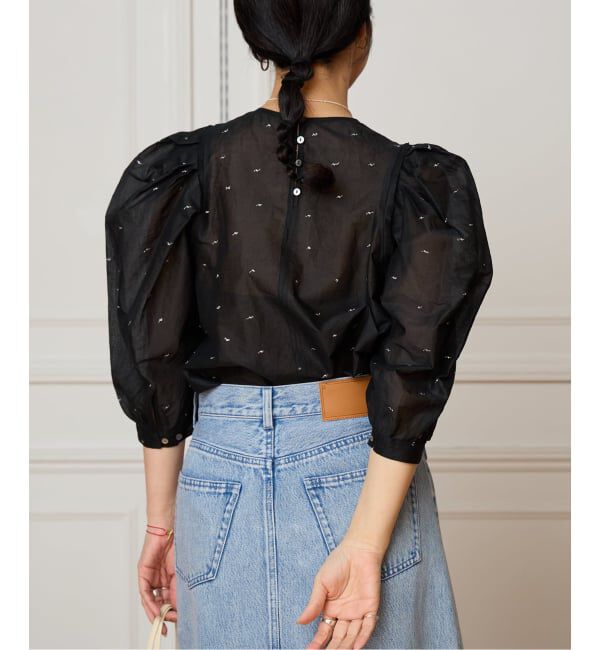 IENA LA BOUCLE「《追加予約》IENA LA BOUCLE コットンオーガンザエンブロイダリーパフィーブラウス」|シャツ・ブラウス|