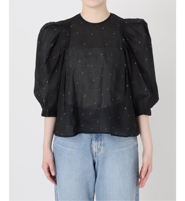IENA LA BOUCLE「《追加予約》IENA LA BOUCLE コットンオーガンザエンブロイダリーパフィーブラウス」|シャツ・ブラウス|