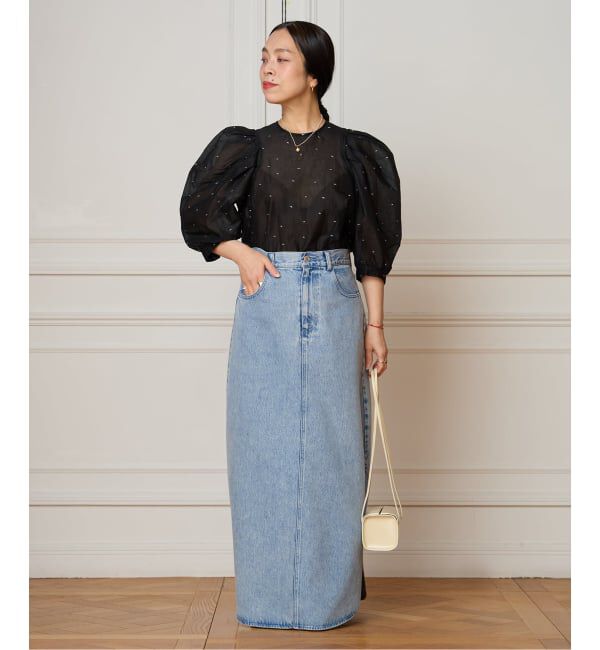 IENA LA BOUCLE「《追加予約》IENA LA BOUCLE コットンオーガンザエンブロイダリーパフィーブラウス」|シャツ・ブラウス|