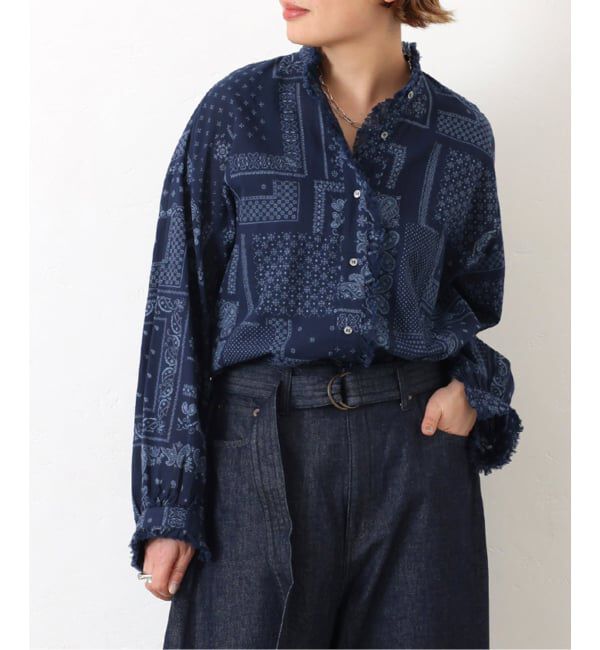 journal standard luxe「BLUEフリルブラウス」|シャツ・ブラウス|ネイビー