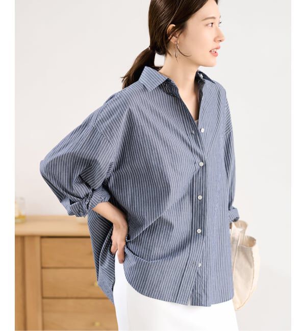 FRAMeWORK「BLUE STRIPE オーバーシャツ」|シャツ・ブラウス|