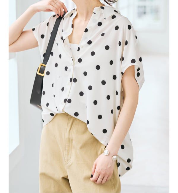 Spick and Span「《一部店舗+WEB限定 / 追加予約》ドットフレンチスリーブシャツ」|シャツ・ブラウス|ホワイトベース