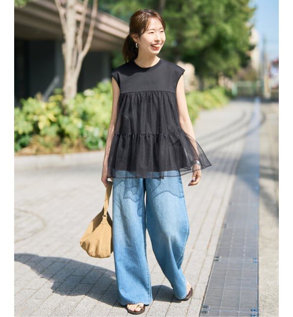 Spick and Span「《一部店舗+WEB限定》ドットチュールティアードTシャツ」|Tシャツ・カットソー|