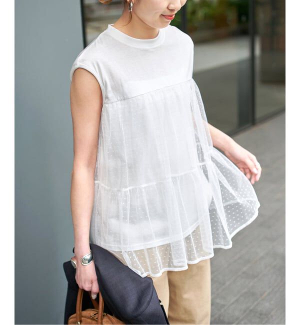 Spick and Span「《一部店舗+WEB限定》ドットチュールティアードTシャツ」|Tシャツ・カットソー|