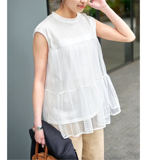 Spick and Span「《一部店舗+WEB限定》ドットチュールティアードTシャツ」|Tシャツ・カットソー|