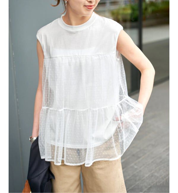 Spick and Span「《一部店舗+WEB限定》ドットチュールティアードTシャツ」|Tシャツ・カットソー|
