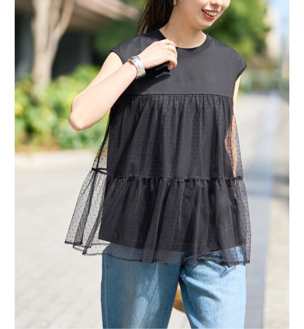 Spick and Span「《一部店舗+WEB限定》ドットチュールティアードTシャツ」|Tシャツ・カットソー|