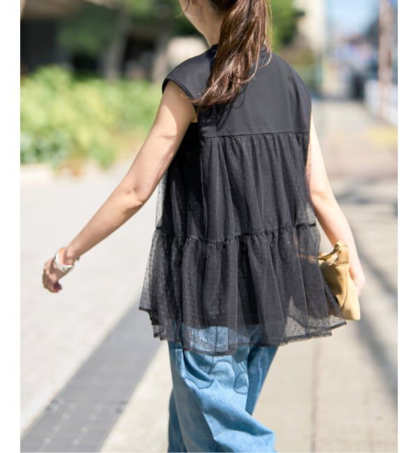 Spick and Span「《一部店舗+WEB限定》ドットチュールティアードTシャツ」|Tシャツ・カットソー|