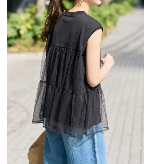 Spick and Span「《一部店舗+WEB限定》ドットチュールティアードTシャツ」|Tシャツ・カットソー|