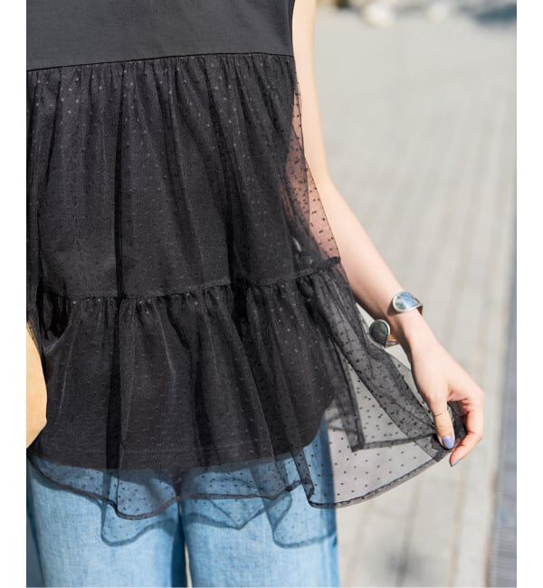 Spick and Span「《一部店舗+WEB限定》ドットチュールティアードTシャツ」|Tシャツ・カットソー|