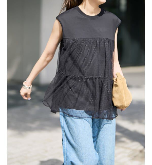 Spick and Span「《一部店舗+WEB限定》ドットチュールティアードTシャツ」|Tシャツ・カットソー|