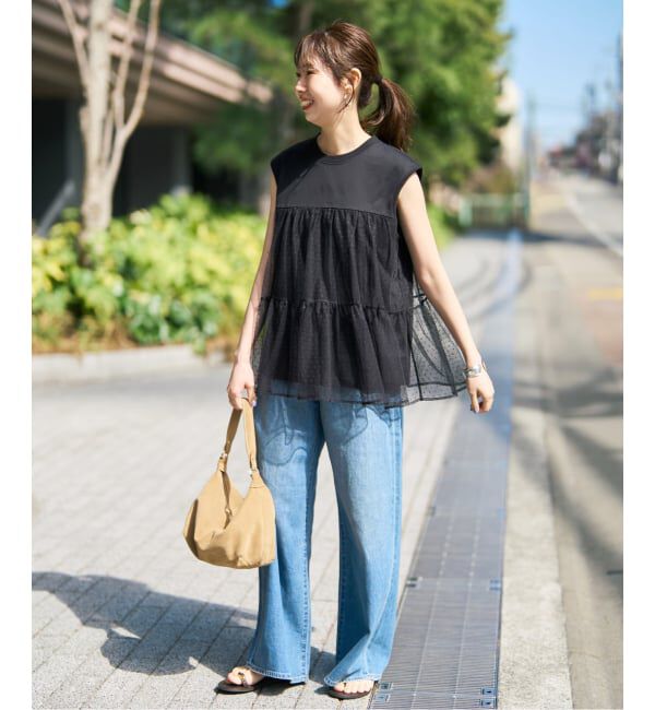 Spick and Span「《一部店舗+WEB限定》ドットチュールティアードTシャツ」|Tシャツ・カットソー|