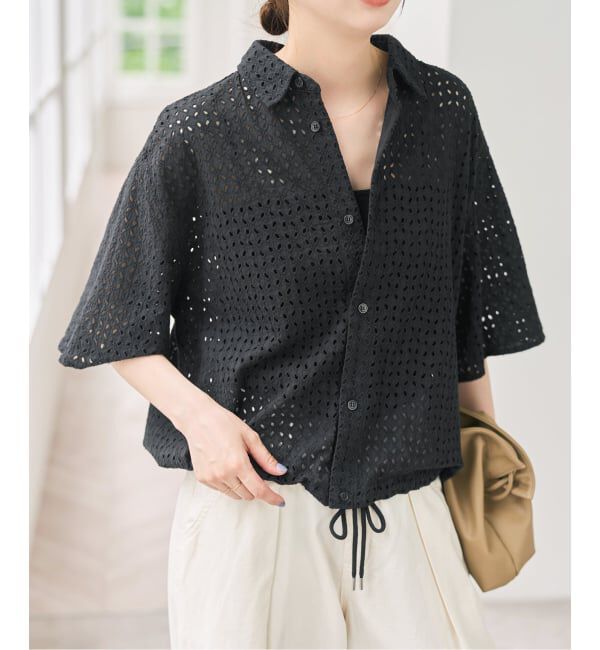 Spick and Span「《セットアップ可 / 予約》カットワークエンブロイダリーハーフスリーブシャツ」|シャツ・ブラウス|