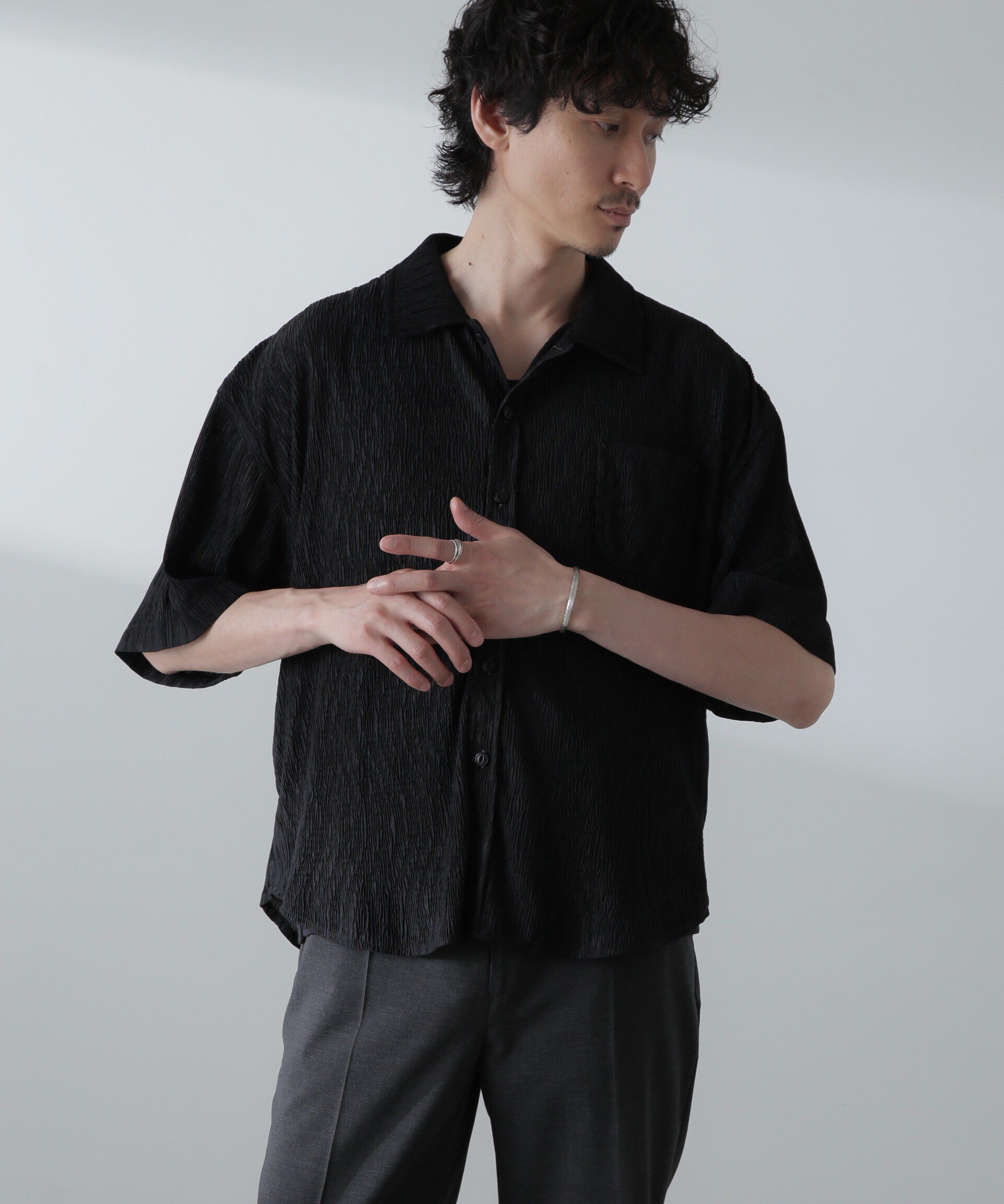 nano･universe「NORMANBROS別注スラッシュポケット楊柳シャツ 半袖」|シャツ・ブラウス|