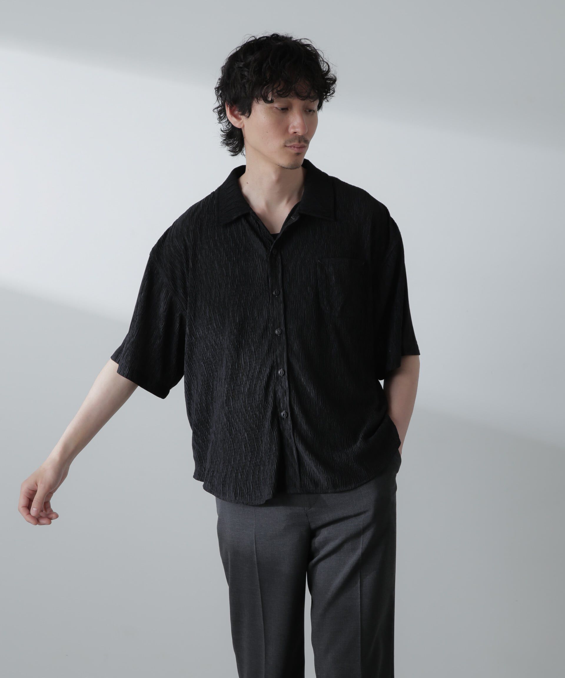 nano･universe「NORMANBROS別注スラッシュポケット楊柳シャツ 半袖」|シャツ・ブラウス|