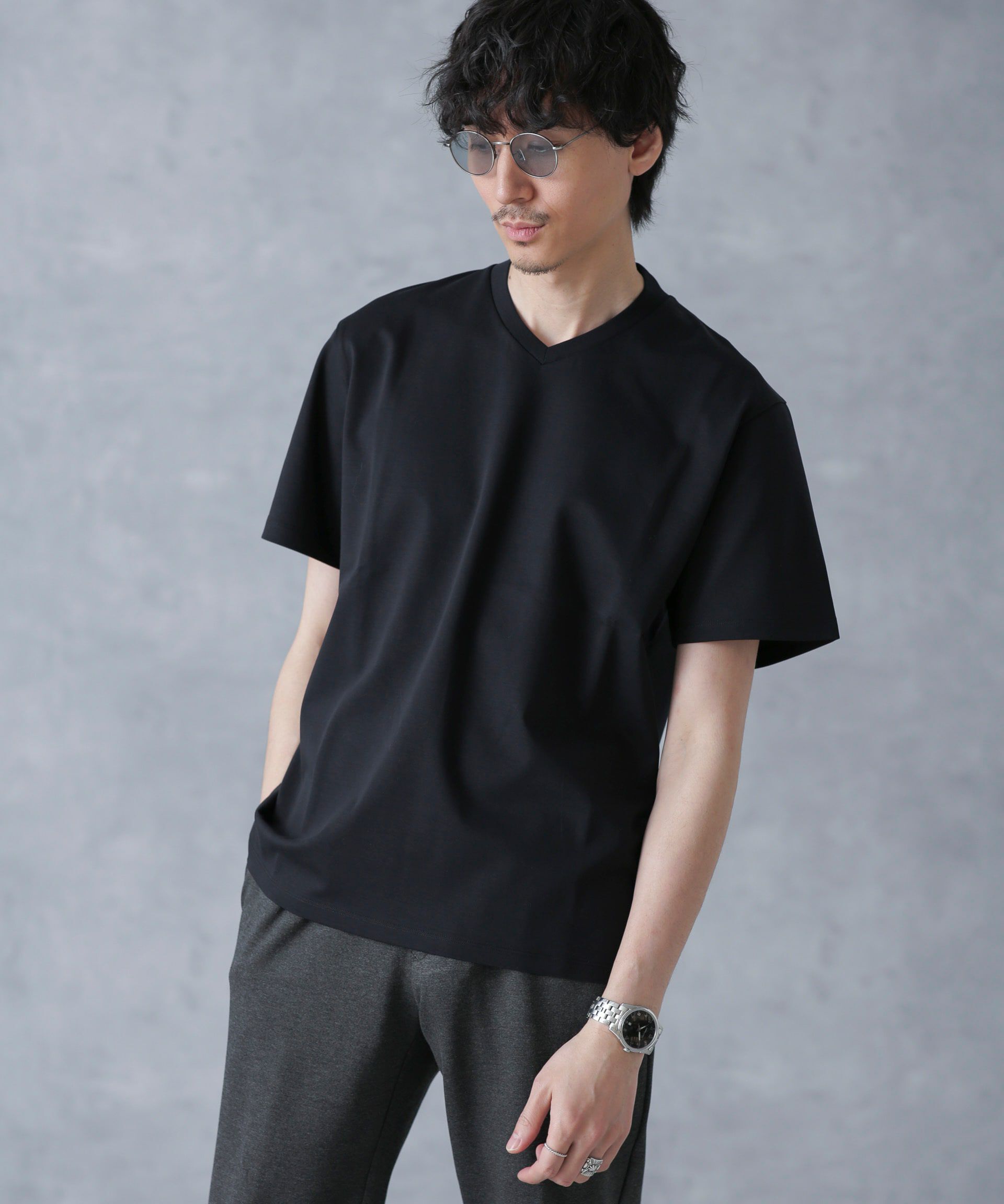 nano･universe「ジャケT(R) プレミアム Vネック 半袖」|Tシャツ・カットソー|