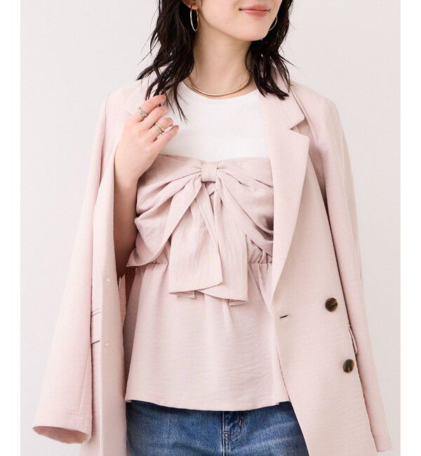 VIS「美easyリネンライクリボンビスチェトップス/イージーケア・接触冷感・セットアップ対応」|Tシャツ・カットソー|ピンク(63)