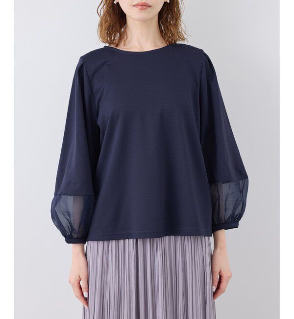Rope&rsquo;Picnic「【WEB限定カラー:ネイビー,ピンク】袖シアーカットトップス」|Tシャツ・カットソー|