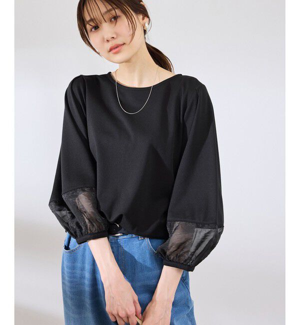 Rope&rsquo;Picnic「【WEB限定カラー:ネイビー,ピンク】袖シアーカットトップス」|Tシャツ・カットソー|