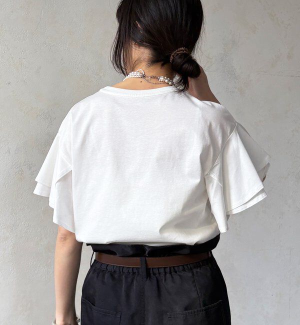  「【WEB限定】袖フリルロゴTEE」|Tシャツ・カットソー|