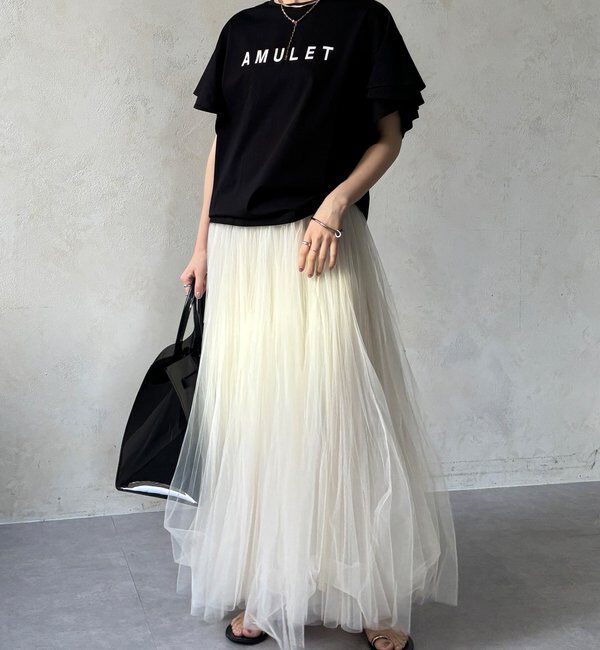  「【WEB限定】袖フリルロゴTEE」|Tシャツ・カットソー|