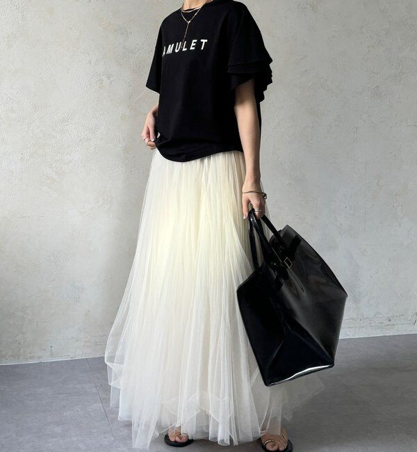  「【WEB限定】袖フリルロゴTEE」|Tシャツ・カットソー|