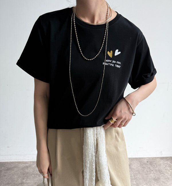  「【WEB限定】ハート&times;ロゴ刺繍TEE」|Tシャツ・カットソー|ブラック