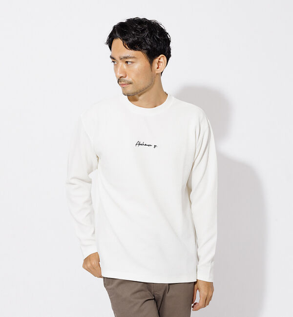 ABAHOUSE「フクレ ジャガード 刺繍 ロング Tシャツ」|Tシャツ・カットソー|ホワイト