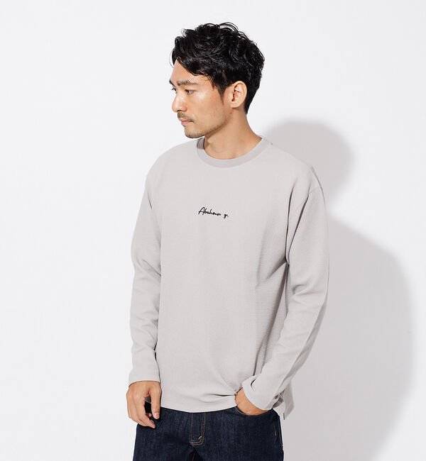ABAHOUSE「フクレ ジャガード 刺繍 ロング Tシャツ」|Tシャツ・カットソー|グレージュ