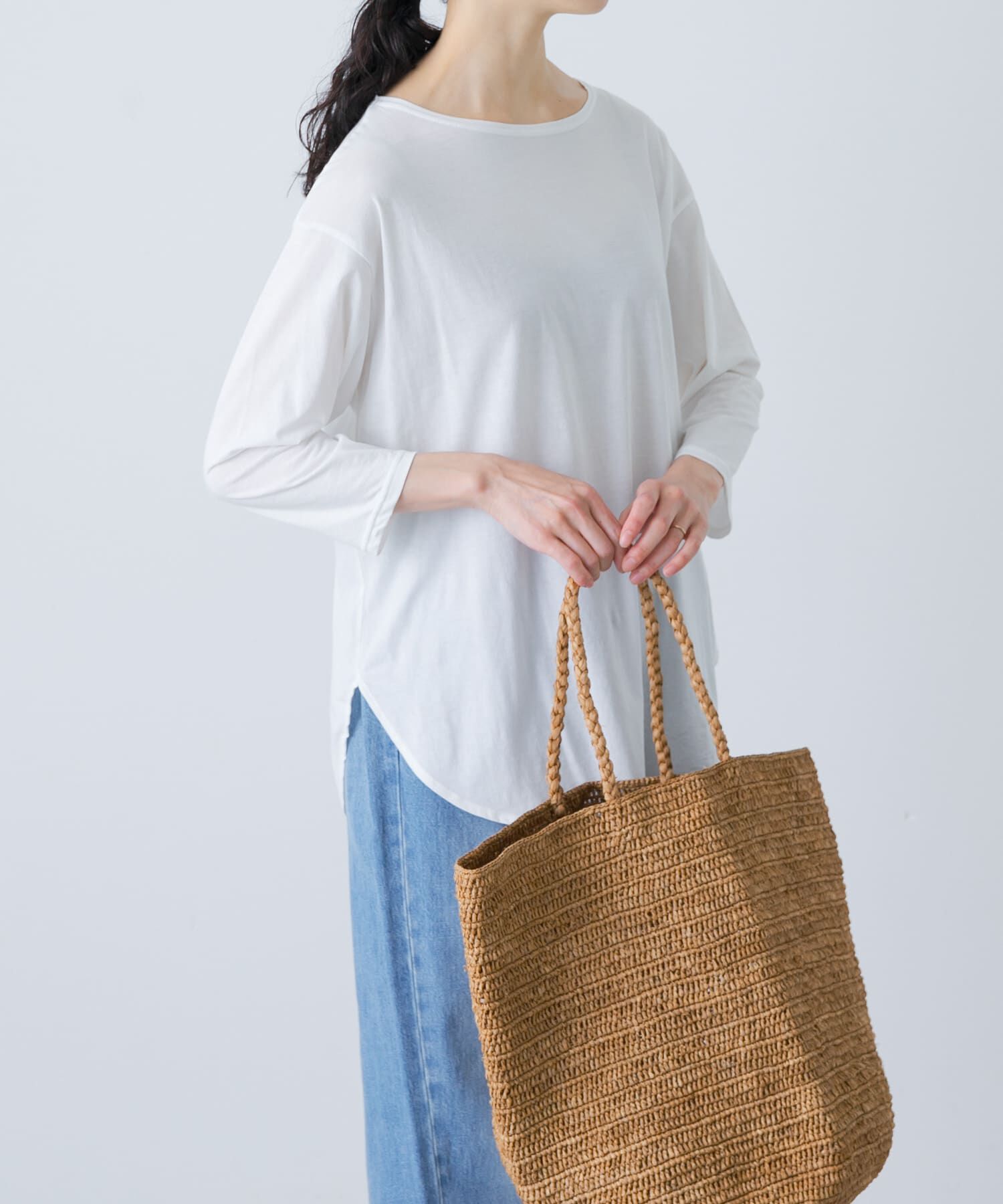 かぐれ「シフォン天竺7分袖カットソー」|Tシャツ・カットソー|オフホワイト