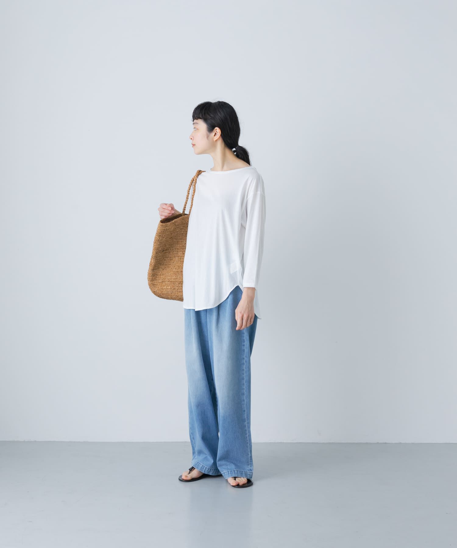 かぐれ「シフォン天竺7分袖カットソー」|Tシャツ・カットソー|