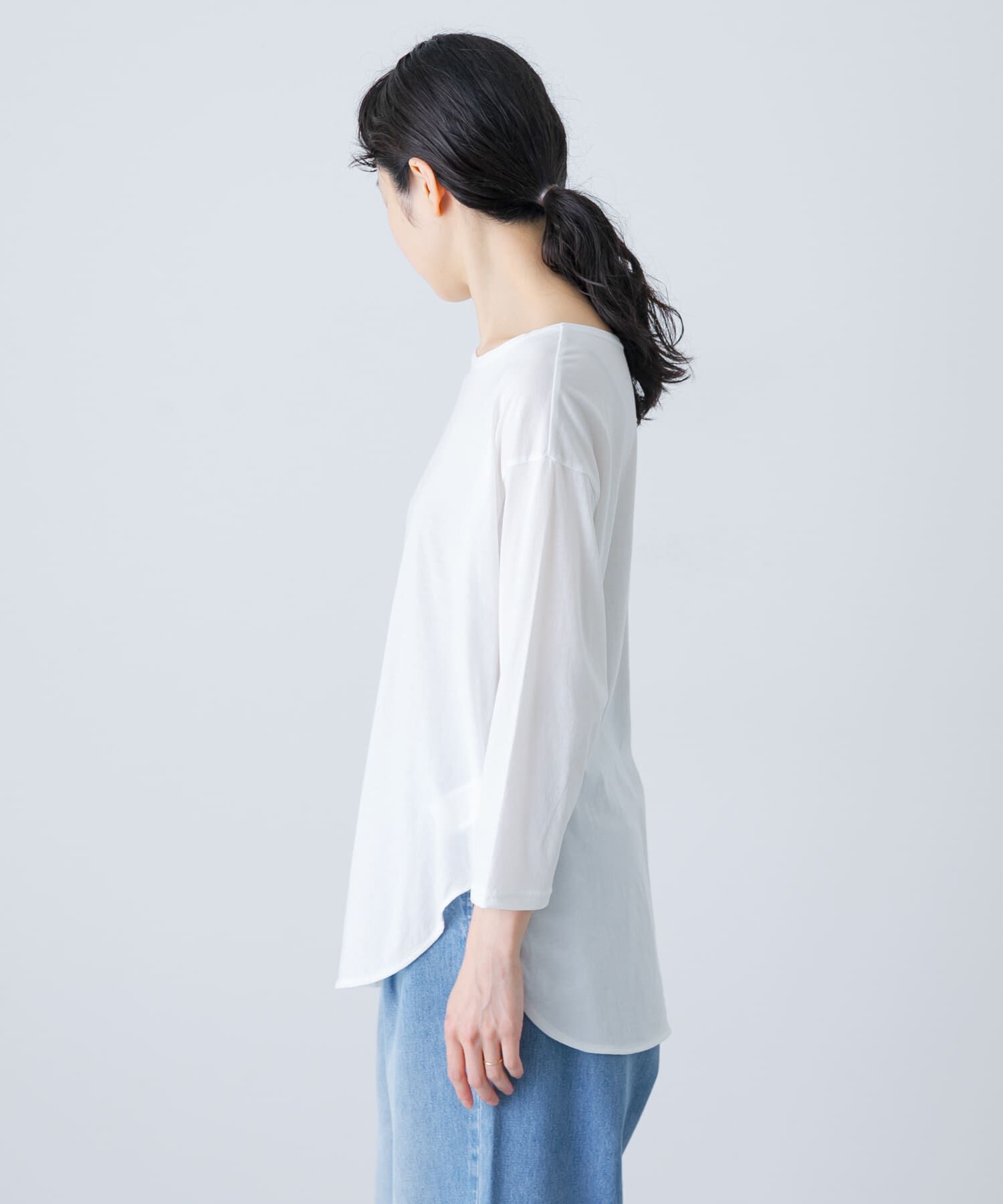 かぐれ「シフォン天竺7分袖カットソー」|Tシャツ・カットソー|