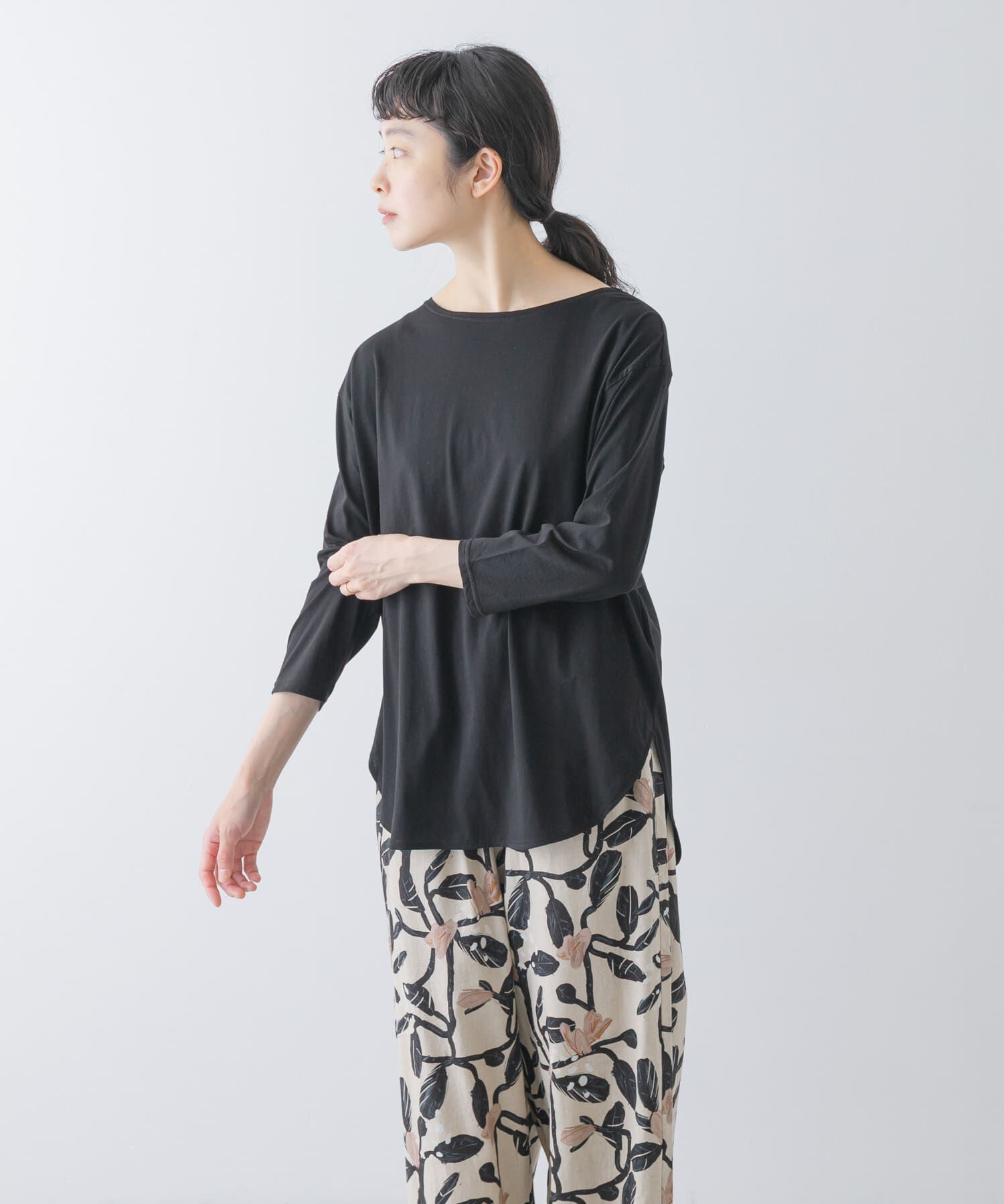 かぐれ「シフォン天竺7分袖カットソー」|Tシャツ・カットソー|