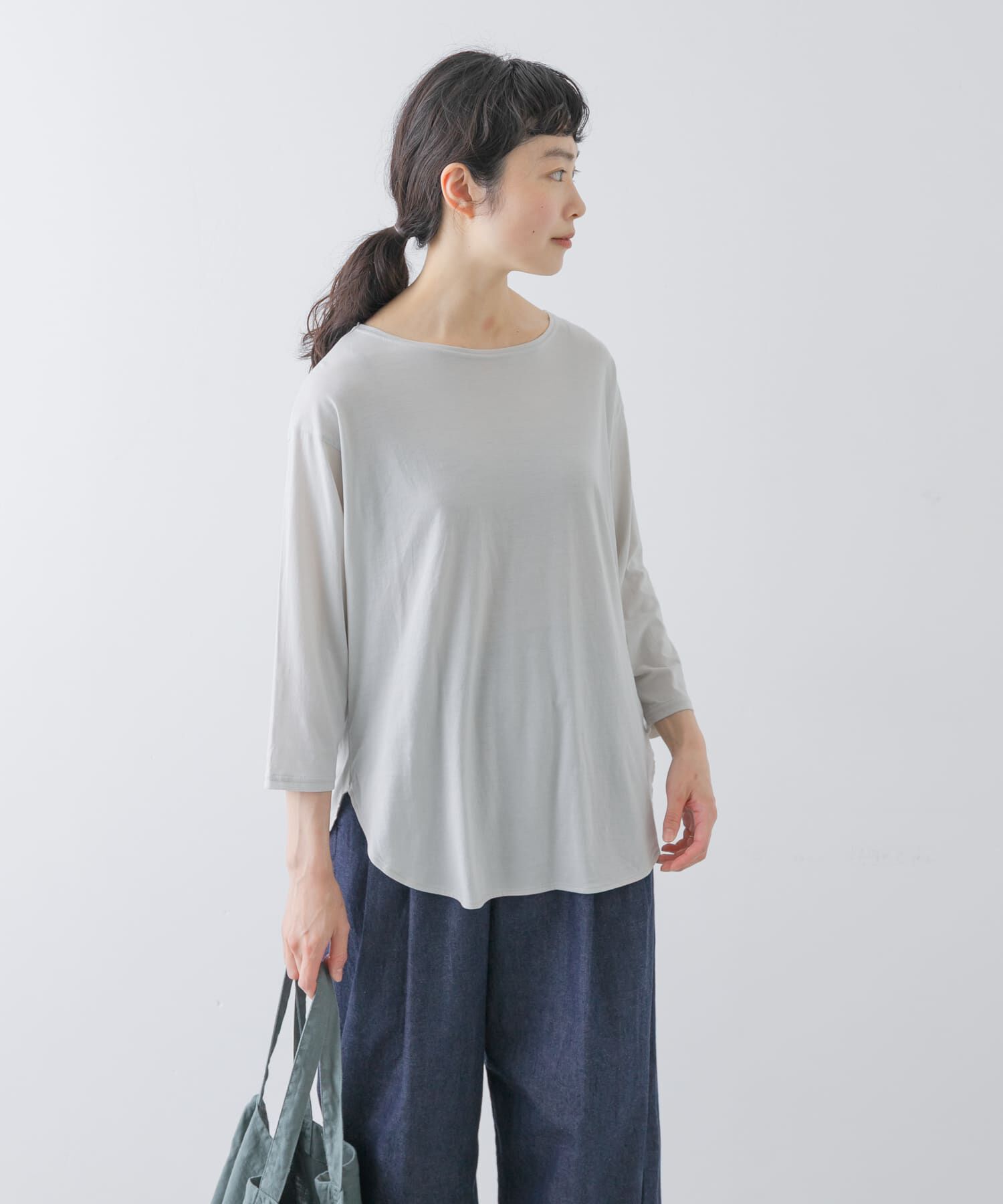 かぐれ「シフォン天竺7分袖カットソー」|Tシャツ・カットソー|ライトグレー
