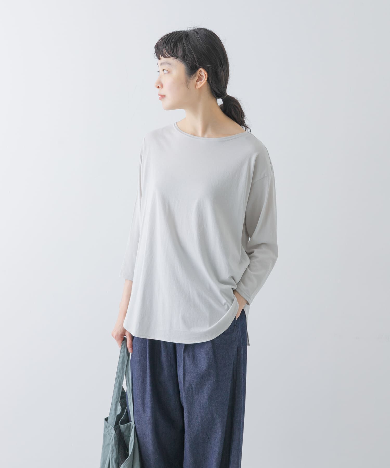 かぐれ「シフォン天竺7分袖カットソー」|Tシャツ・カットソー|