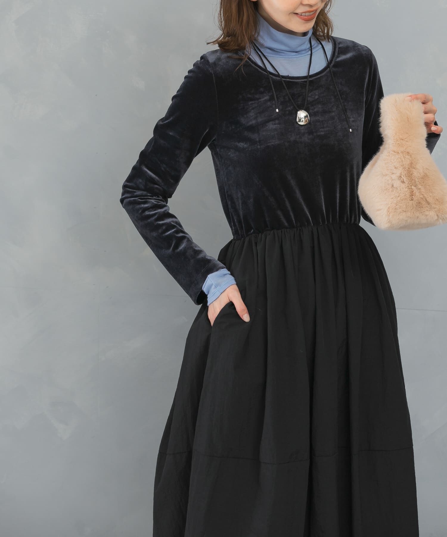 URBAN RESEARCH ROSSO「『WEB限定』ベロアドッキングワンピース」|ワンピース|