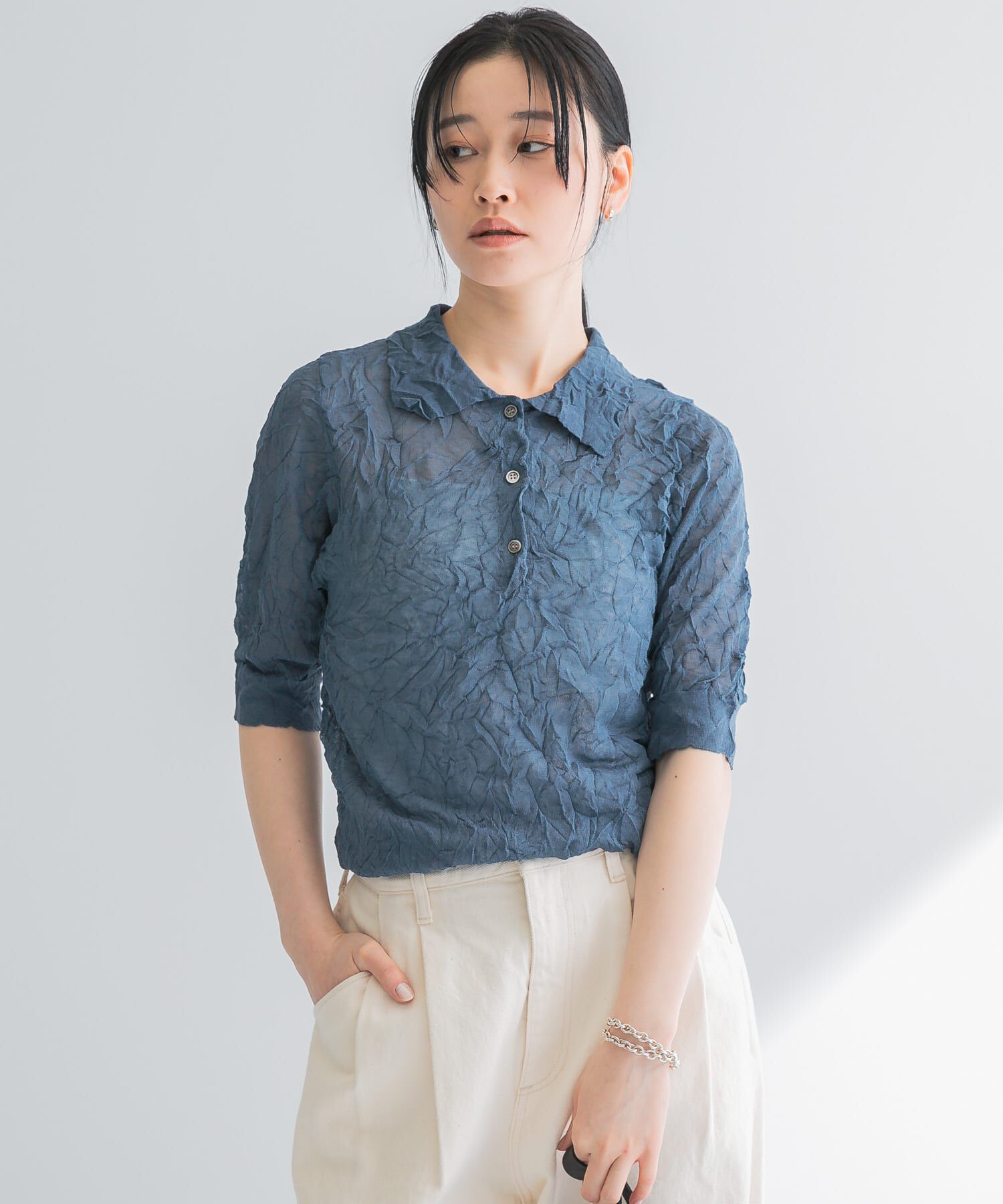 URBAN RESEARCH「new basic　リネン混ワッシャーシャツカラーニット」|ニット・セーター|