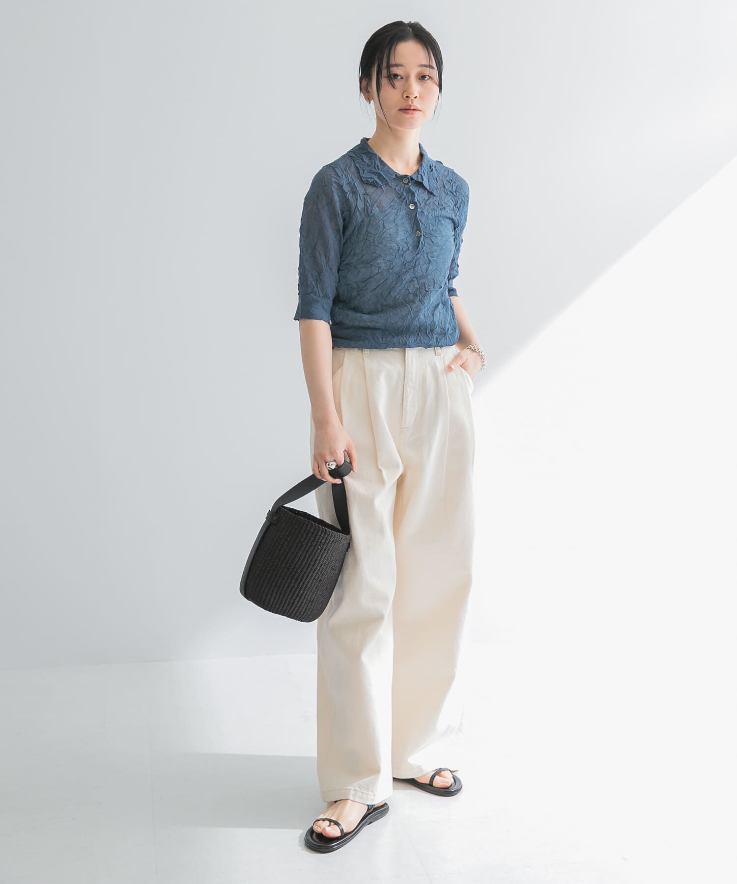 URBAN RESEARCH「new basic　リネン混ワッシャーシャツカラーニット」|ニット・セーター|