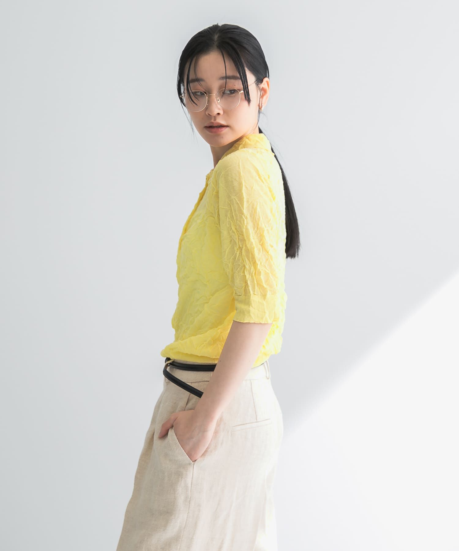 URBAN RESEARCH「new basic　リネン混ワッシャーシャツカラーニット」|ニット・セーター|