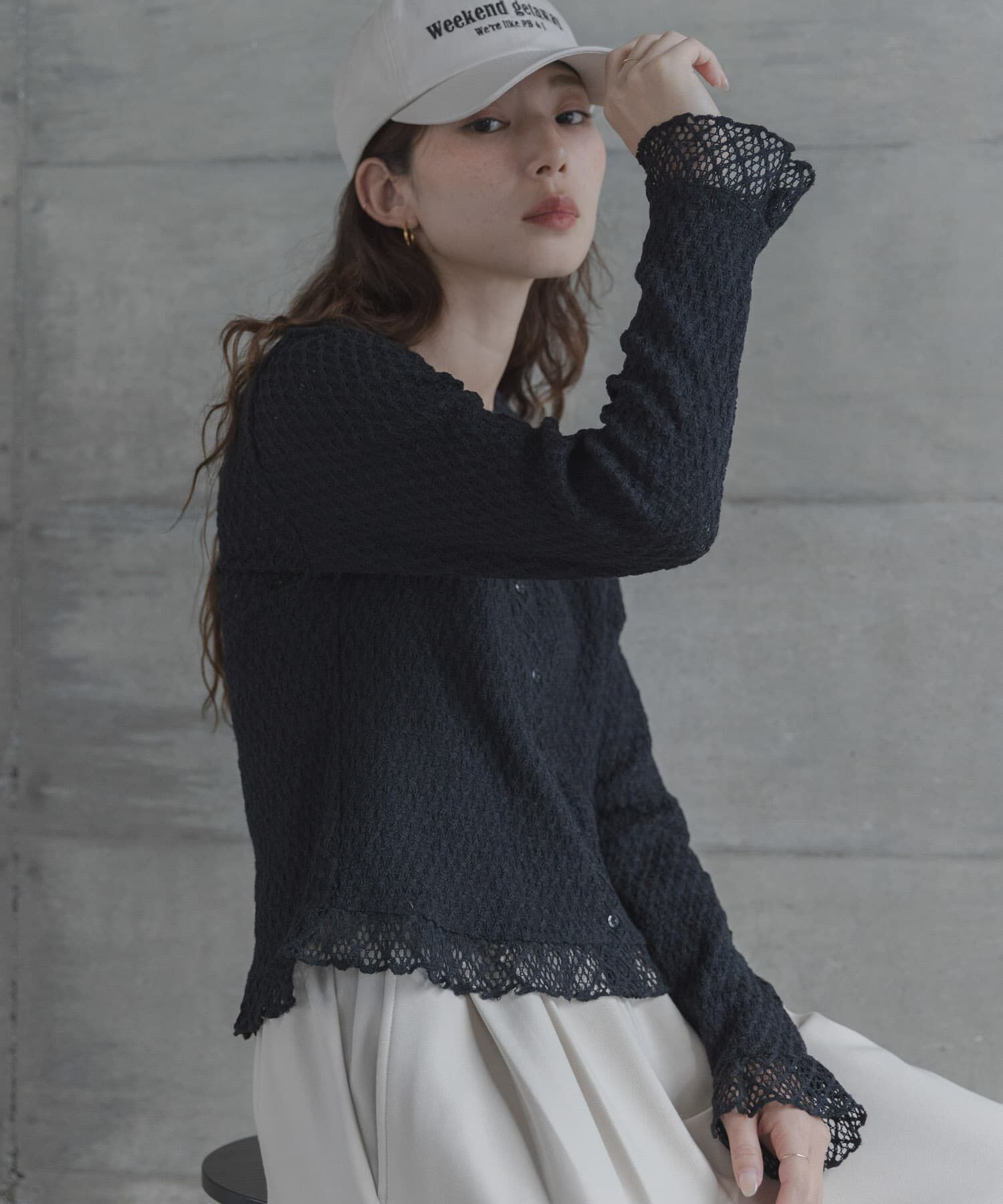 Sonny Label 「レースシャーリングフリルカットソー」|Tシャツ・カットソー|ブラック