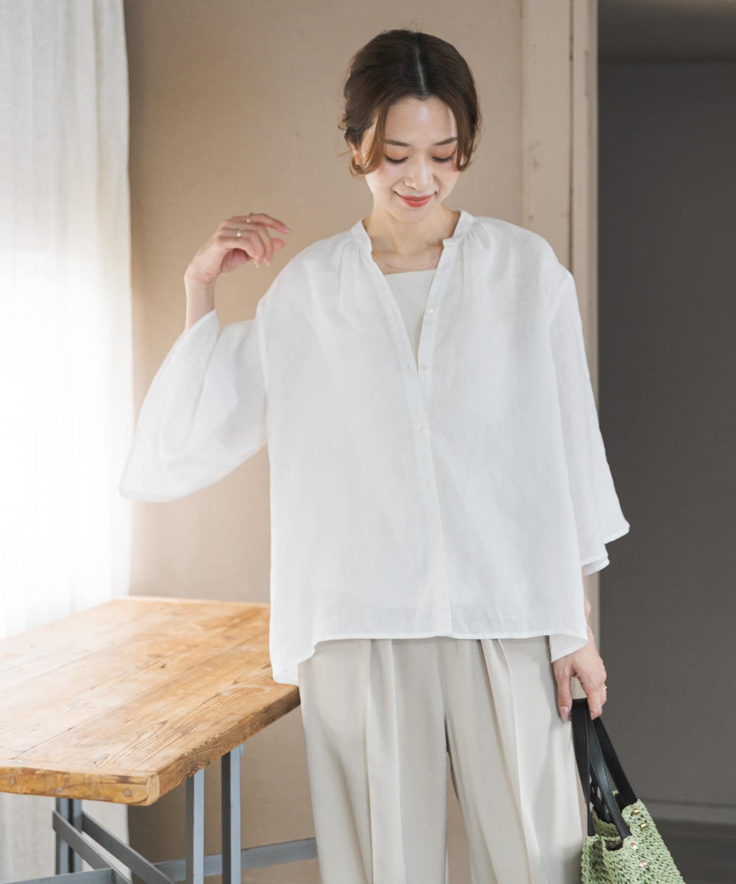 URBAN RESEARCH DOORS「リネンフレアスリーブブラウス」|シャツ・ブラウス|