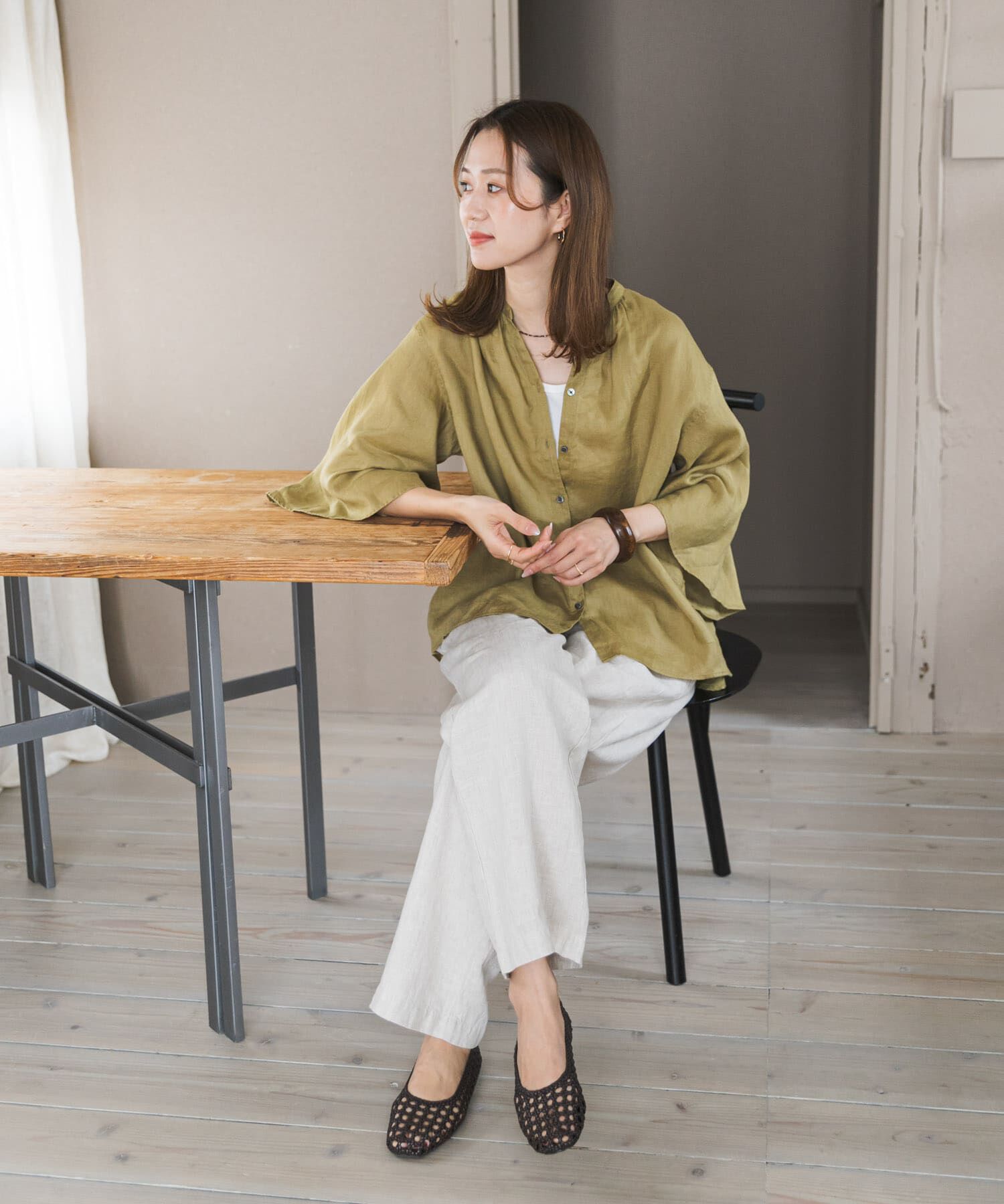 URBAN RESEARCH DOORS「リネンフレアスリーブブラウス」|シャツ・ブラウス|