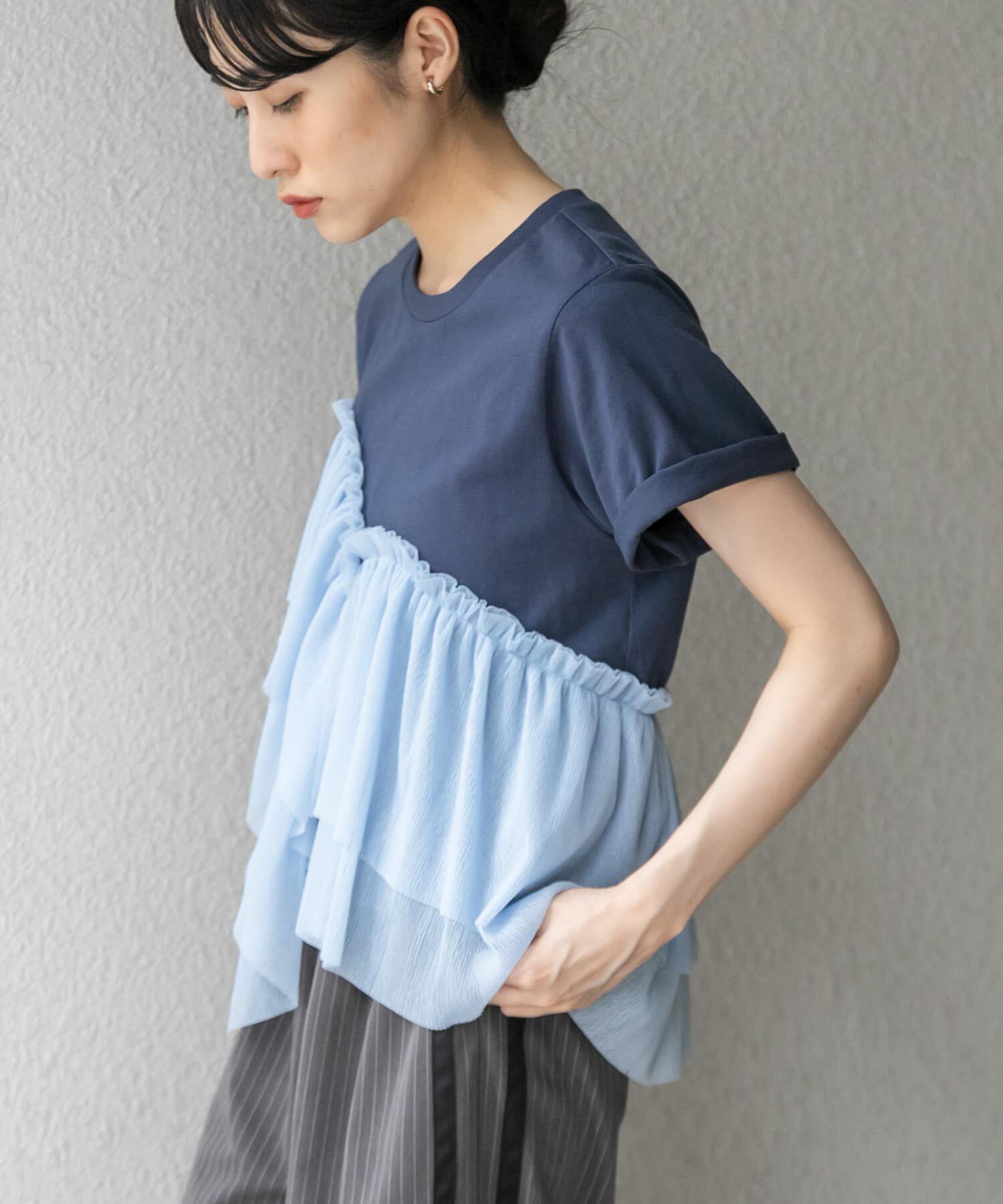  「アシメフリルドッキングTEE」|Tシャツ・カットソー|