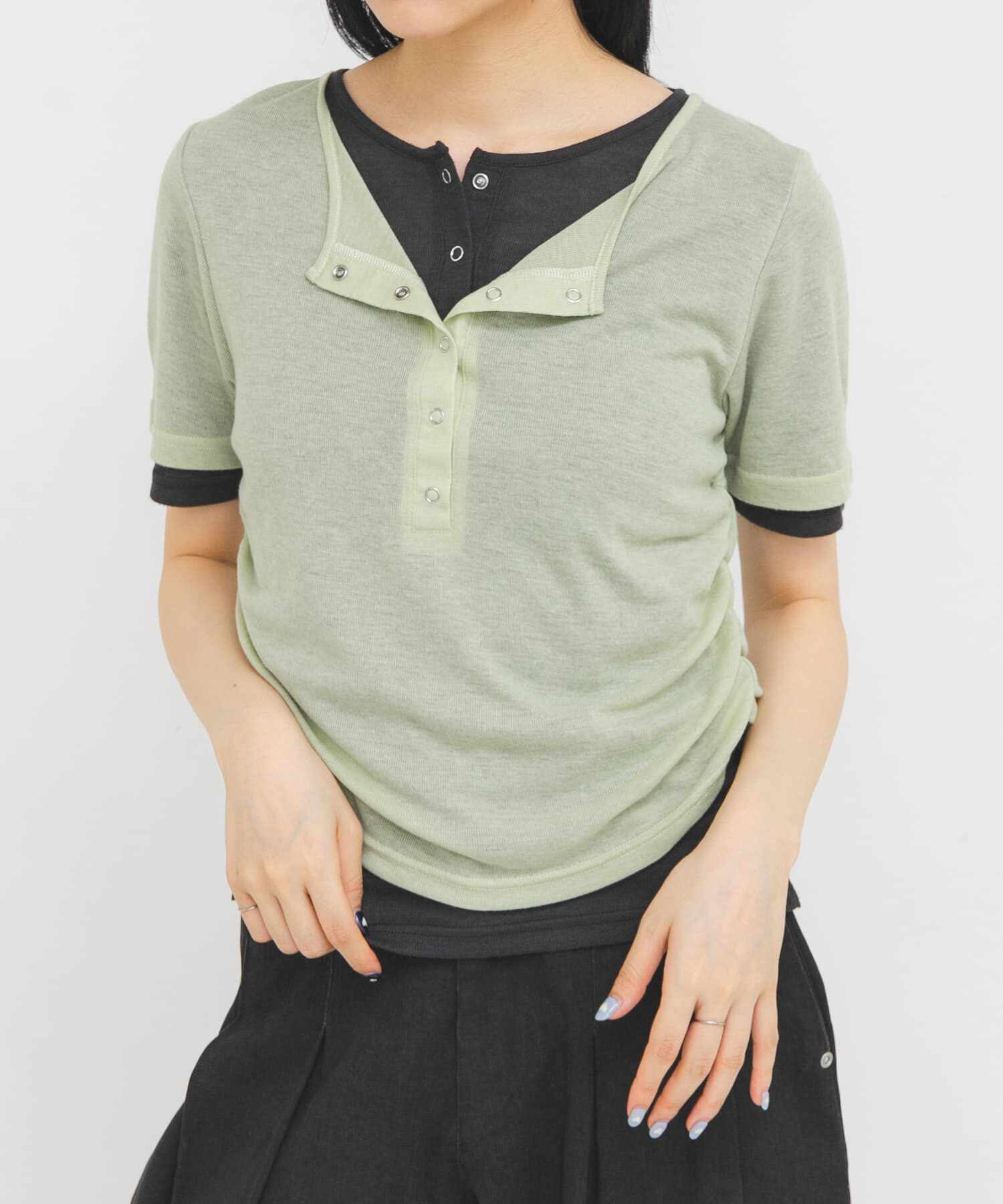  「バイカラーヘンリーネックTEE」|Tシャツ・カットソー|