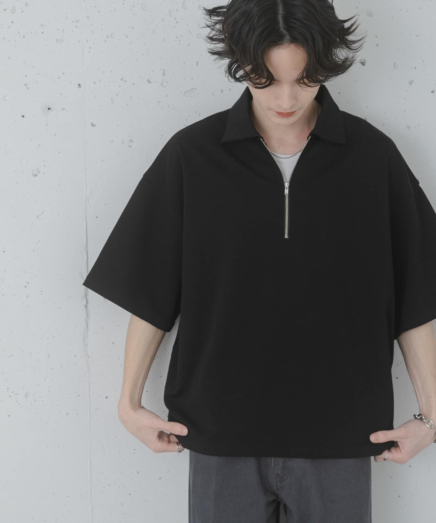 SENSE OF PLACE by URBAN RESEARCH「ダンボールポンチハーフジップショートスリーブTシャツ」|Tシャツ・カットソー|